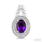 8X6 MM Cushion Shape Amethyst and 1/20 Ctw Single Cut Diamond Semi-Precious Earrings in Sterling Silver